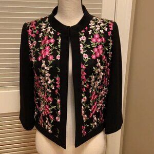 Tahari Arthur S Levine Floral Embroidered Jacket in Black sz 2